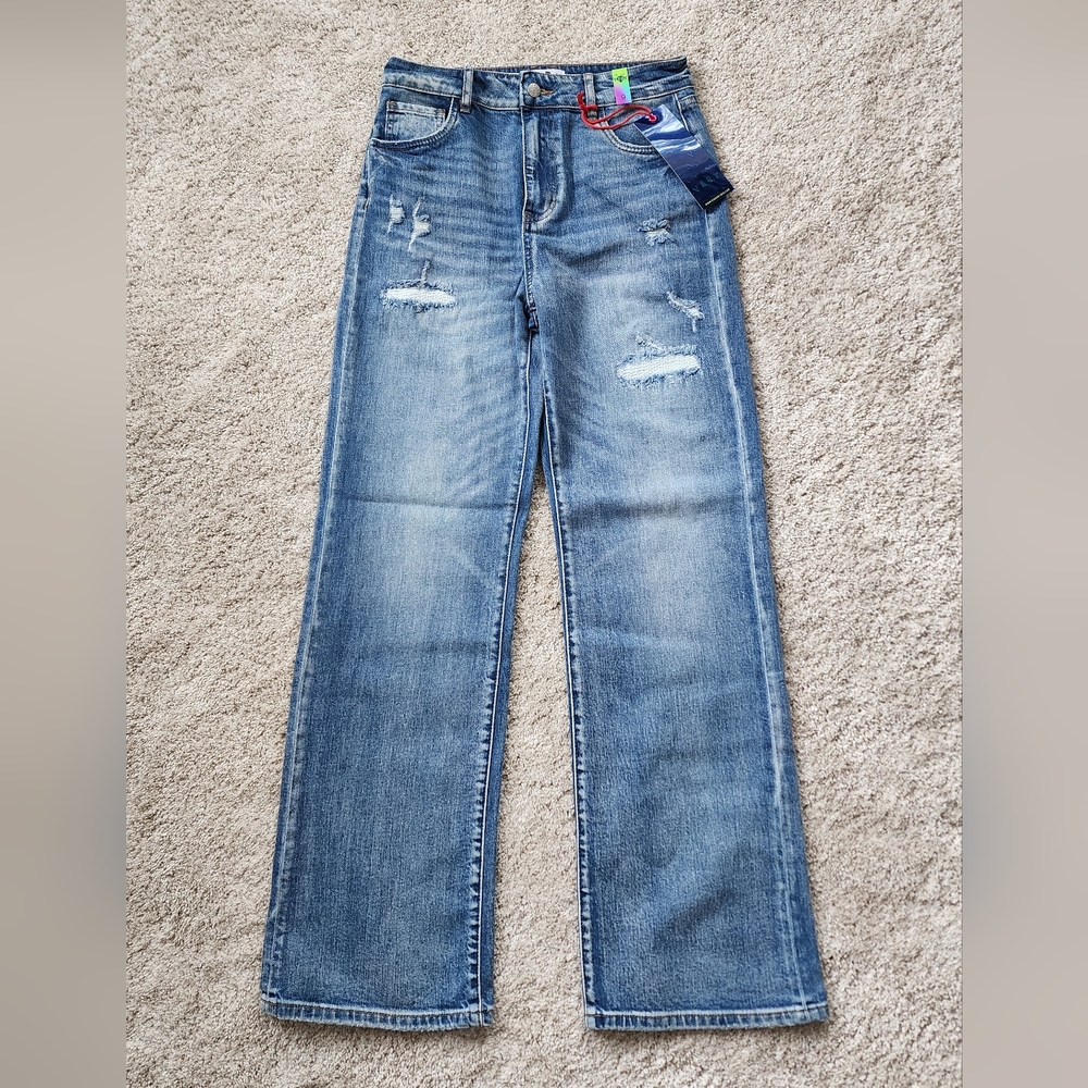 NEW Premium Boutique Distressed High Rise Women's Straight Jeans Sz 9